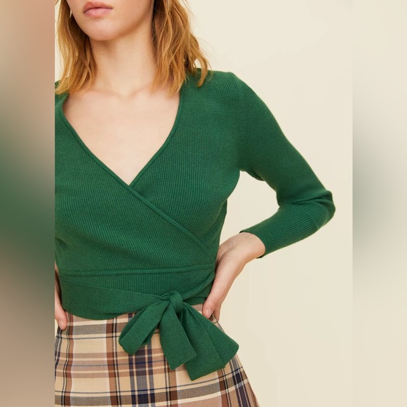 SOLDAritzia Little Moon blue Prunella Long Sleeve V-Neck Crop rib knit style top - Picture 11 of 13